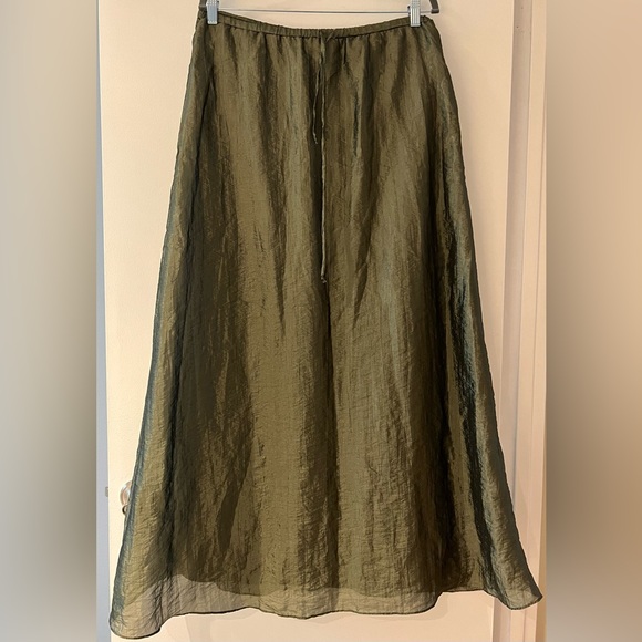 Allison Taylor Olive Green Crinkle Chiffon Maxi Skirt Size S-M - Picture 1 of 9